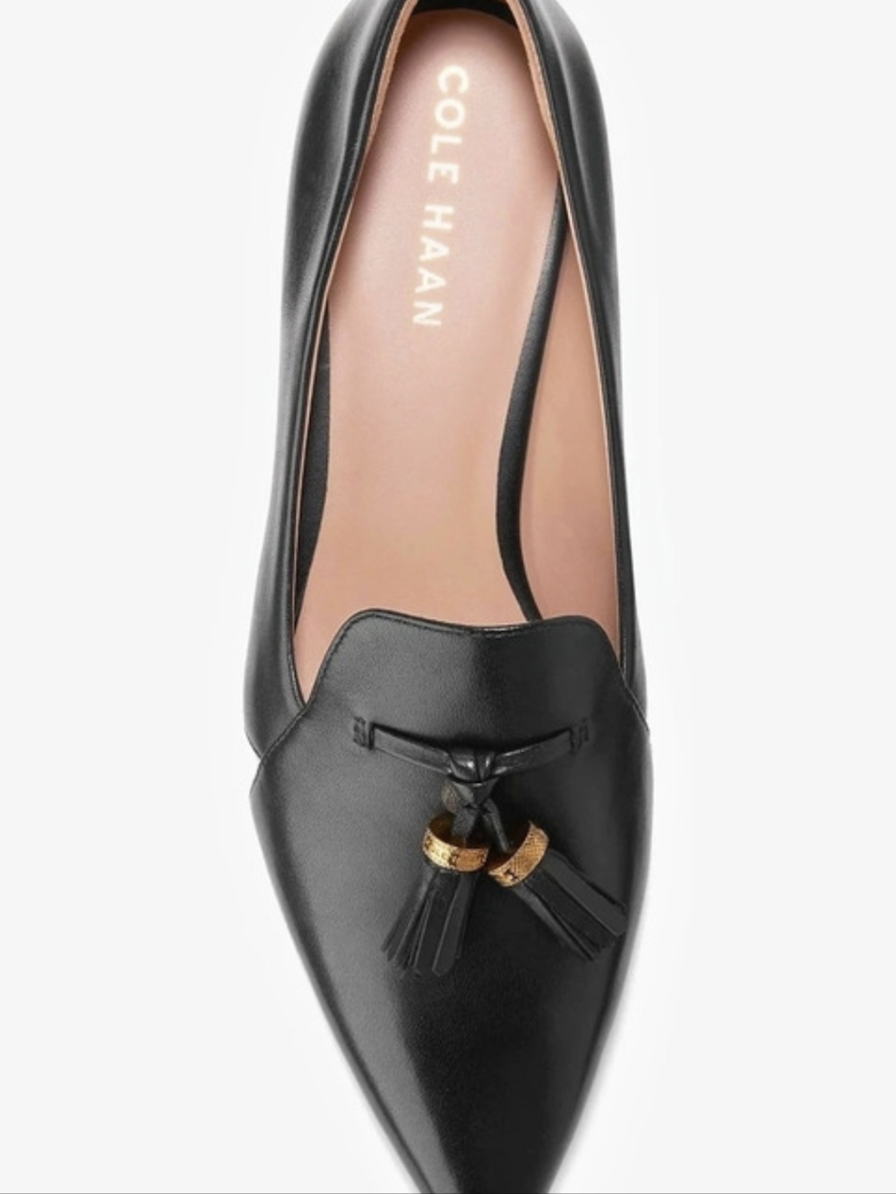 COLE HAAN Vanya Leather Tassel Pointed Toe Flats in Black US 10B Like New